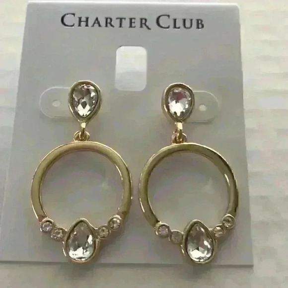 Charter Club new Gold Crystal Circle Drop Earring - Picture 4 of 8